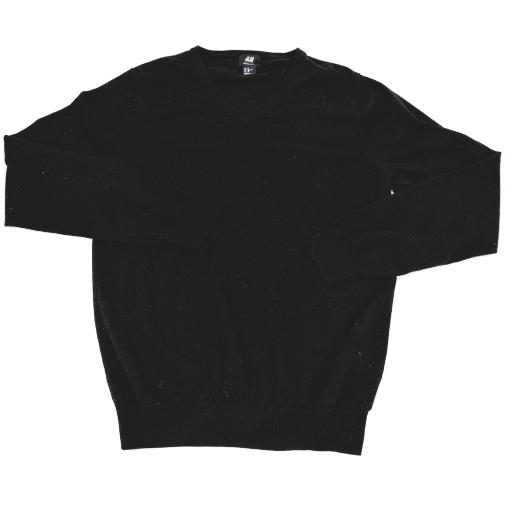 H&M Men's XL Merino Wool V-Neck Pullover Sweater Black XL